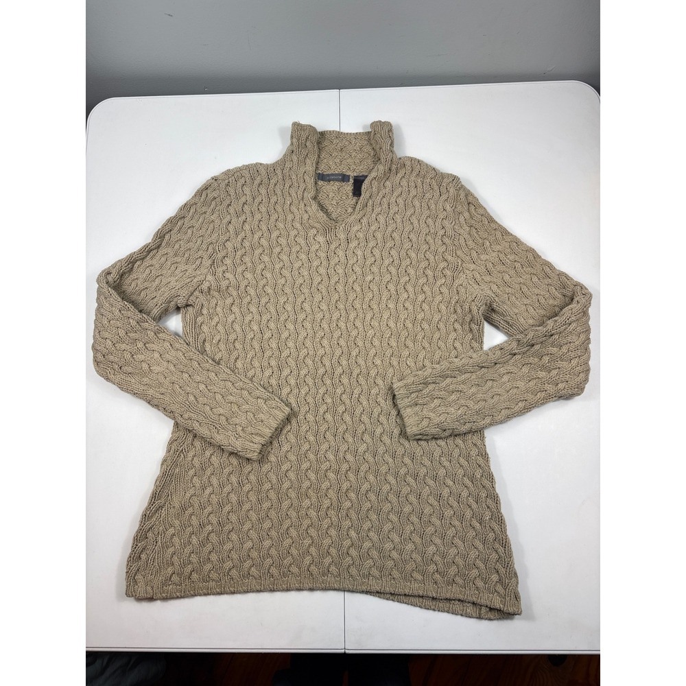 Liz Claiborne Womens Tan Beige Cable Knit Split Neck Pullover‎ Sweater Size M